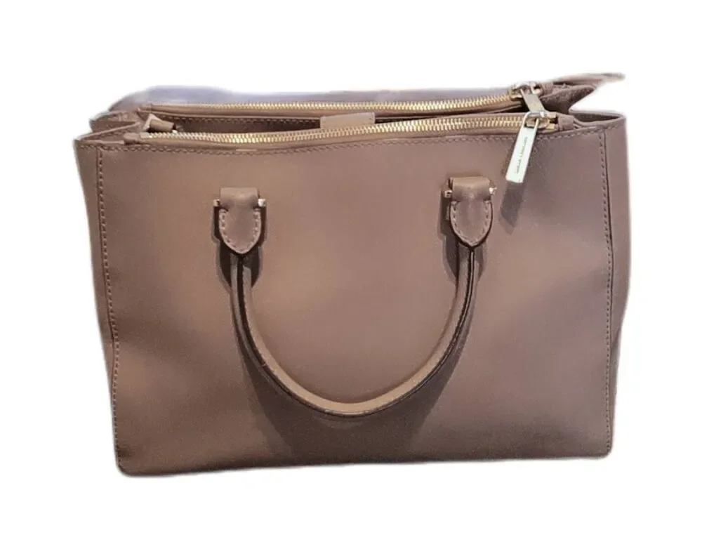 MICHAEL KORS Camel Tan Saffiano Leather & Gold Hardware Top Handle Bag